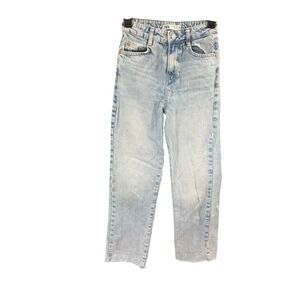 Zara Women Light Wash High Waisted Mom Jeans Straight Leg Raw Hem Blue Size 0